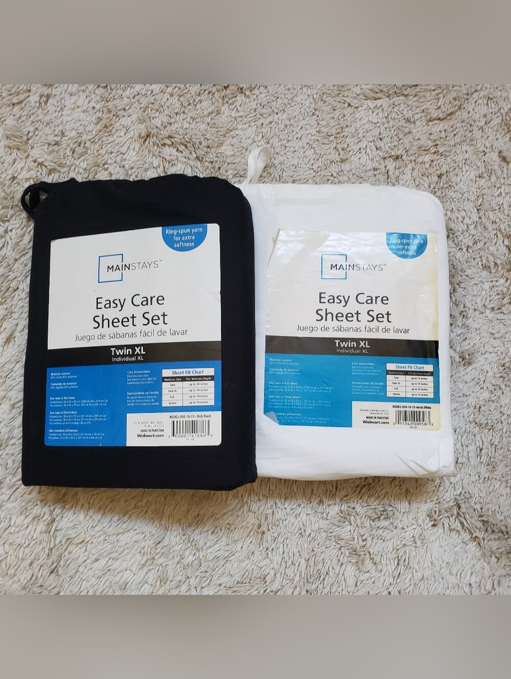 2 Mainstays Twin XL Easy Care Sheet 3 Pcs Set Black & White